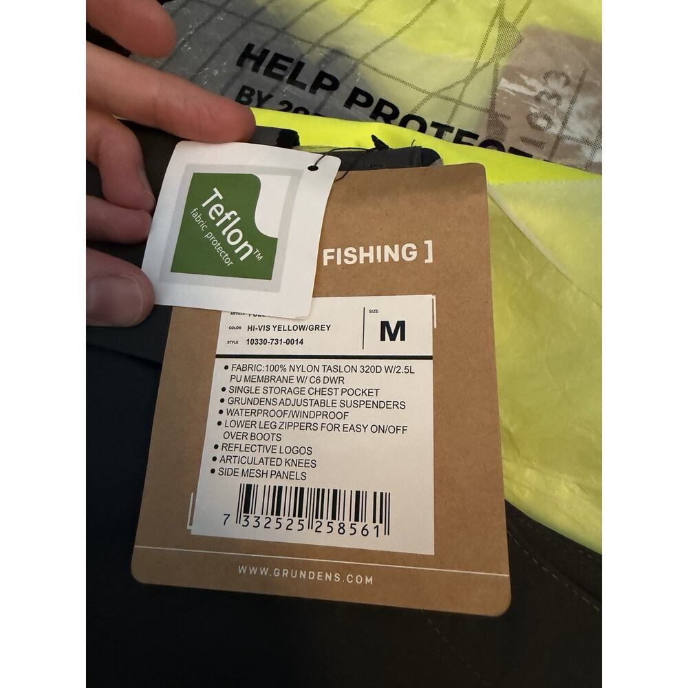 Grundens Full Share Fishing Bib Hi Visibility Yellow/gray Sz M NWT $170 - Picture 7 of 16